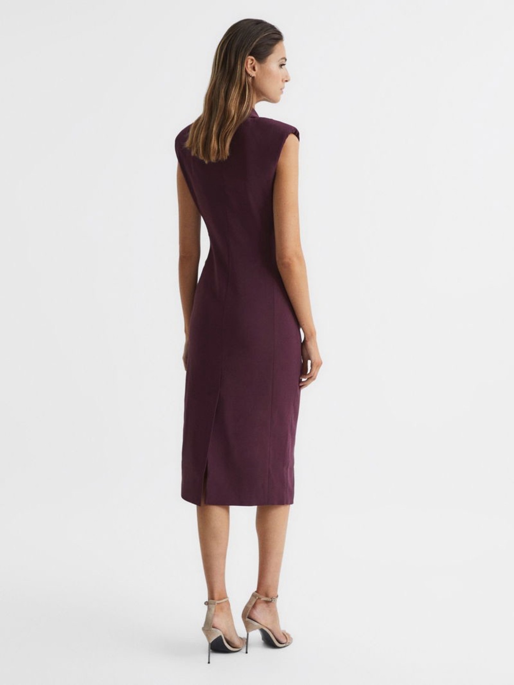 Reiss Cecile Tux Bodycon Midi Dress in Plum - Picture 4 of 8